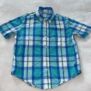 GAP Boys Blue Green Plaid Button-Down Shirt Size M (8)